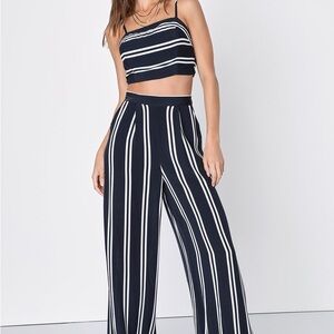 Lulu’s Coastal Living Navy Blue and White Striped Two-Piece Jumpsuit